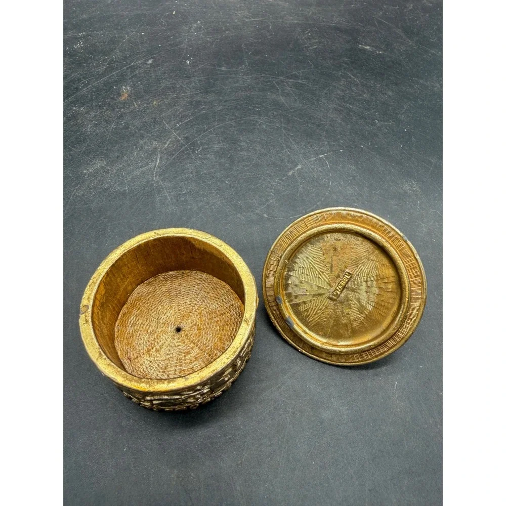Vintage Florenza Gold Tone Gemstone Box Faux Turquoise Blue Cabochon Filigree